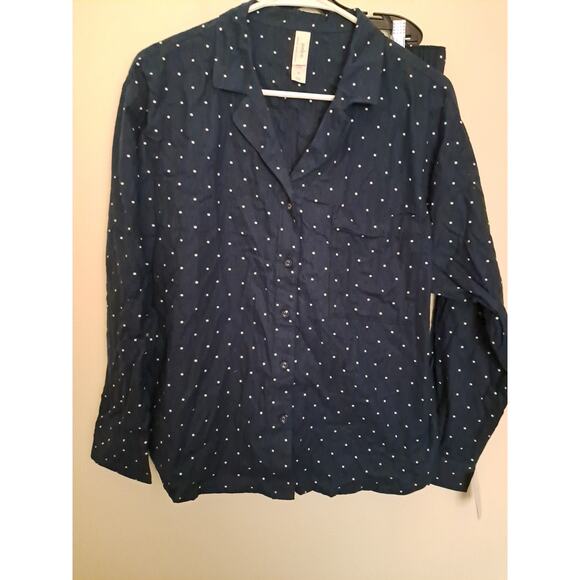 Auden Flannel Shirt And Shorts Sleepware Set Blue With White Polka Dots Medium - Picture 3 of 10